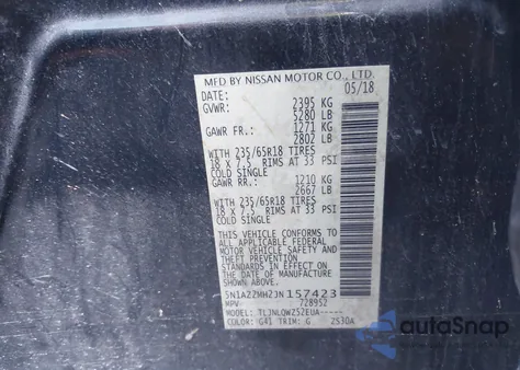 2018 Nissan Murano Sv z USA, uszkodzony, nr VIN 5N1AZ2MH2JN157423